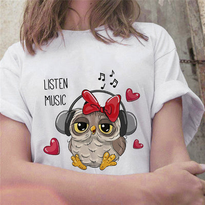 Playera Corta para Mujer con Estampado Artesanal de Búho - Image 4