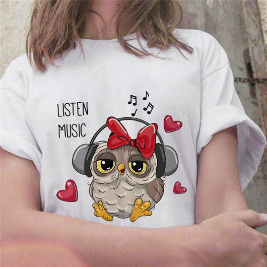 Playera Corta para Mujer con Estampado Artesanal de Búho - Image 4