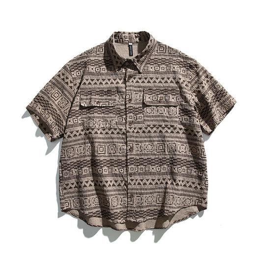Camisa Étnica Retro de Manga Corta para Hombre