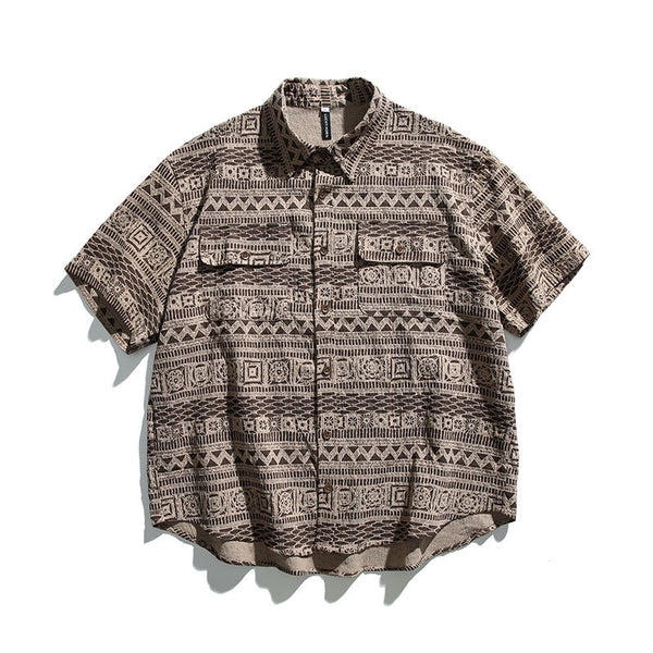 Camisa Étnica Retro de Manga Corta para Hombre
