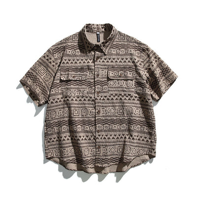 Camisa Étnica Retro de Manga Corta para Hombre