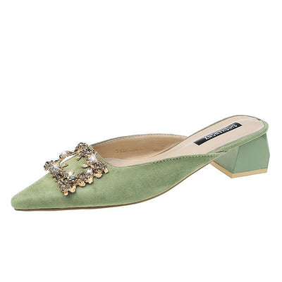 Sandalias y Pantuflas de Tacón Grueso Punta Afilada en Gamuza para Mujer - Image 6