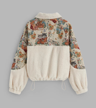 Sudadera con Capucha y Cuello Solapa Estampado Gato Floral para Mujer - Image 9