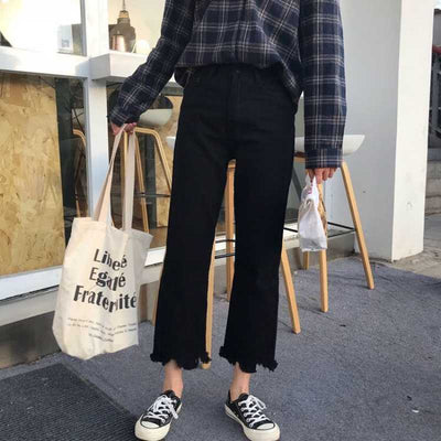 Pantalones Vaqueros Cintura Alta Estilo Coreano Talla Grande Slim Pierna Recta - Image 13