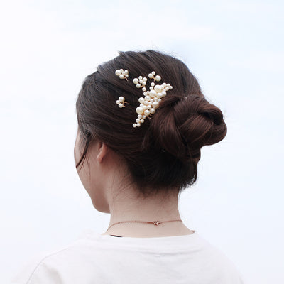 Set de Horquillas en U y Tiara con Perlas Hechas a Mano para Boda y Dama de Honor - Image 2