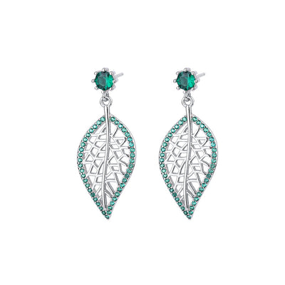 Aretes de Plata 925 con Diamantes Verdes Diseño Hoja - Image 7