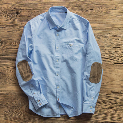 Camisa Slim Fit Retro para Hombre con Parches de Gamuza y Costuras Decorativas - Image 7