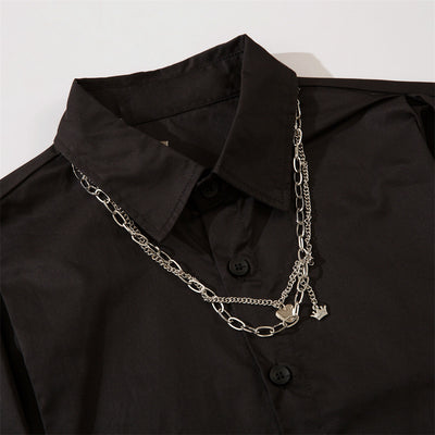 Camisa Manga Larga Cuadros Patchwork con Cadena para Hombre - Image 10