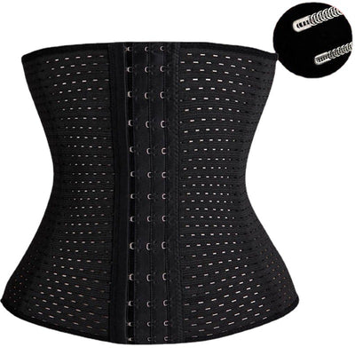 Beige steel-boned waist trainer corset with a hook-and-eye front closure and perforated, breathable fabric. - Image 5