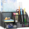 Organizador de escritorio EasyPAG de malla – Multifuncional, 6 compartimientos con cajón, ideal para papelería escolar y oficina, color negro