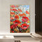 Cuadro Óleo Artesanal Flores Rojas - Pintura Moderna para Sala de Estar