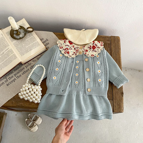 Conjunto de Abrigo Calado y Falda Tejida para Bebé