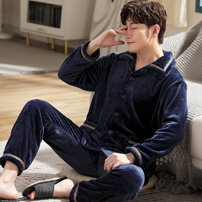 Pijama de Franela para Hombre con Solapa - Abrigo Cardigan Otoño e Invierno - Image 5
