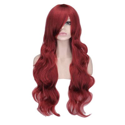 Peluca Cosplay Sirena Anime Rojo Oscuro Cabello Largo Ondulado - Image 14