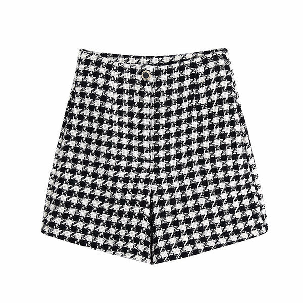 Conjunto de Shorts Houndstooth para Mujer - Diseño Texturizado Elegante