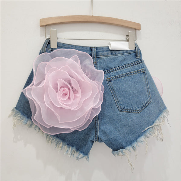 Shorts de Mezclilla con Flores Tridimensionales para Mujer