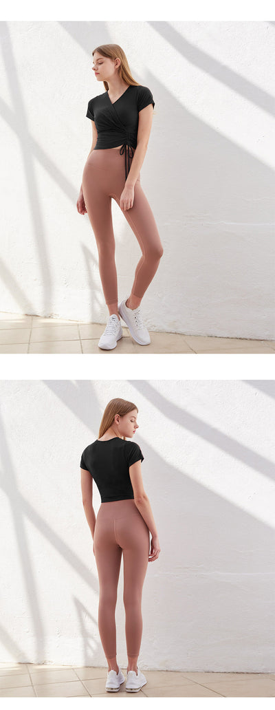 Conjunto Deportivo Yoga Verano con Escote V y Cintura Cruzada Reductora - Image 15