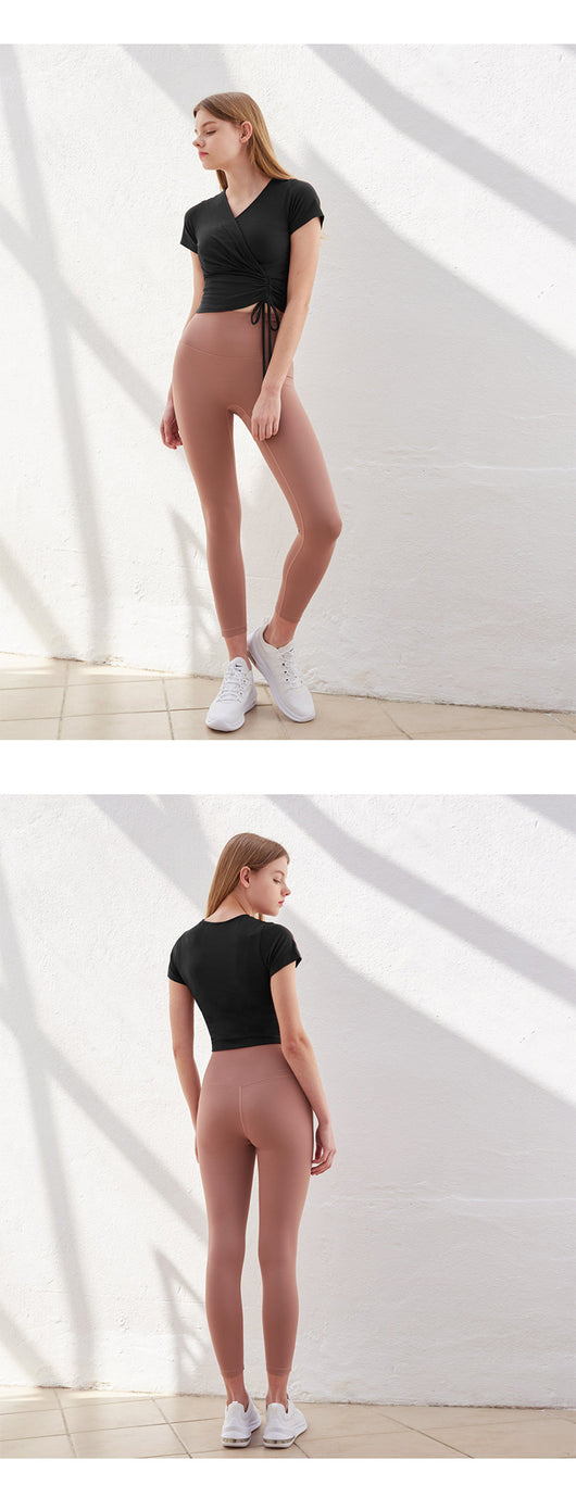 Conjunto Deportivo Yoga Verano con Escote V y Cintura Cruzada Reductora - Image 15