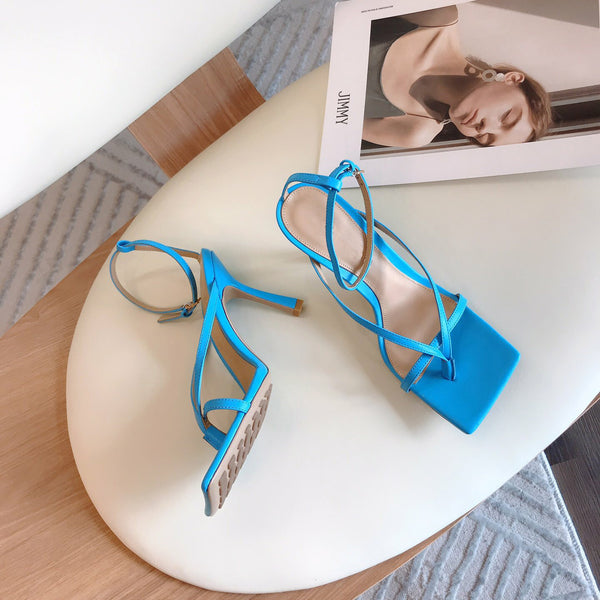 Sandalias de Tacón Cuadrado Estilo Hada - Stileto Blanco Tendencia Net Red