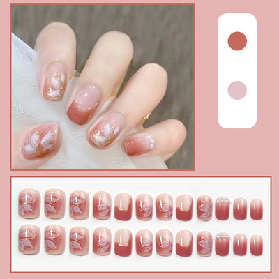 Uñas Postizas Removibles Diseño Fresa Corazón Mariposa Cortas - Image 3