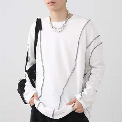 Camiseta Pareja Manga Larga Diseño Asimétrico Estilo Coreano