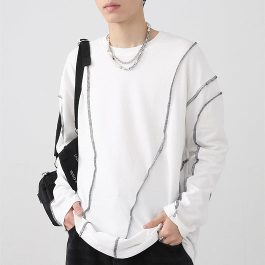 Camiseta Pareja Manga Larga Diseño Asimétrico Estilo Coreano
