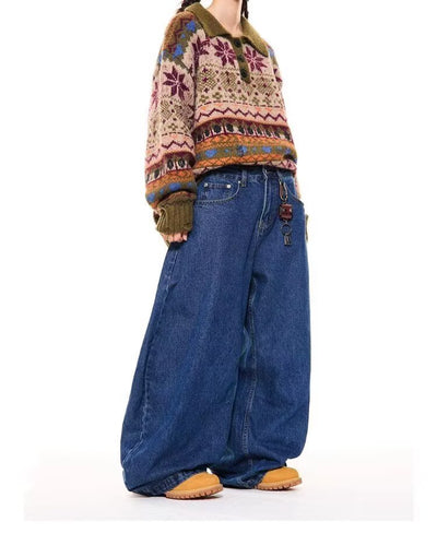 Pantalones Vaqueros Retro de Cintura Alta Recta y Pierna Ancha para Hombre - Image 9