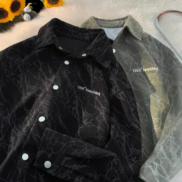 Camisa de Pana Bordada Estilo Retro Americano Premium para Hombre