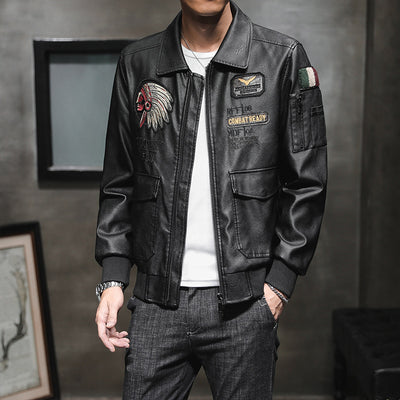 Chaqueta de Cuero PU para Hombre con Bordado en Solapa - Estilo Motociclista - Image 5