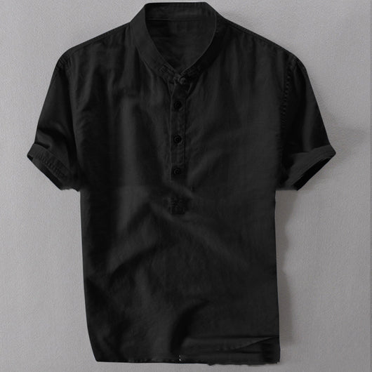 Camisa Holgada de Algodón y Lino para Hombre - Manga Corta Verano - Image 14