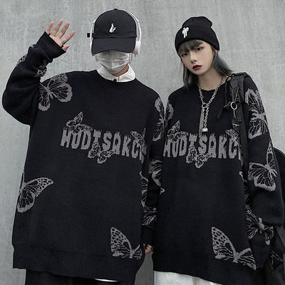 Suéter Jacquard Retro Tejido Holgado Cuello Redondo Versátil