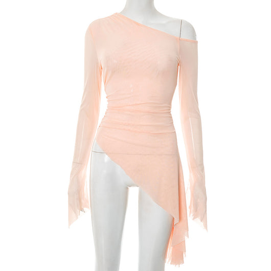 Blusa Elegante de Cuello Diagonal y Bajo Biselado - Image 5