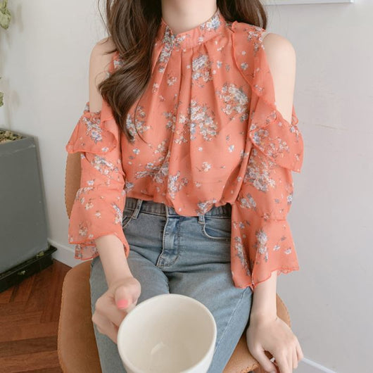 Blusa Floral Hombros Descubiertos con Mangas Acampanadas - Diseño Elegante para Primavera - Image 19