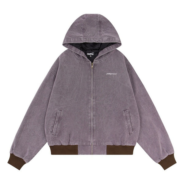 Chaqueta Retro con Capucha Desgastada y Lavada