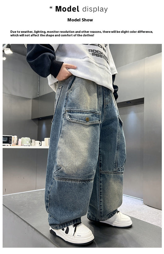 Pantalones Cargo Sueltos para Niños - Jeans Versátiles y Cómodos - Image 13