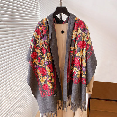 Chal de Cachemira Otoño Invierno con Bordado Floral Étnico Retro Artístico - Image 8
