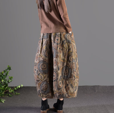 Falda Midi Floral Acolchada de Algodón y Lino para Mujer - Image 4