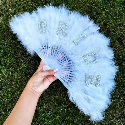Abanico de Plumas Blanco Perla para Novia