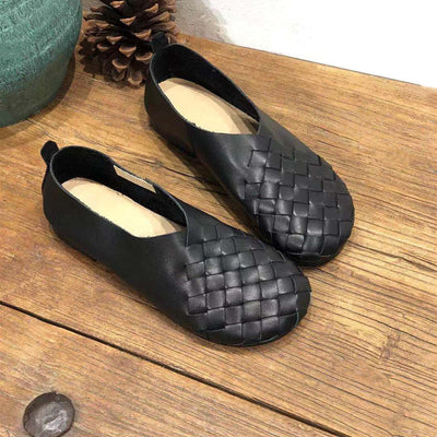Zapatos Planos de Cuero Tejido con Punta Redonda - Estilo Retro Cómodo - Image 25