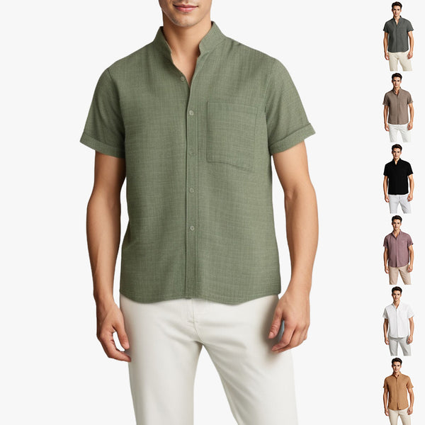Camisa Casual de Lino y Algodón Transpirable para Hombre - Manga Corta