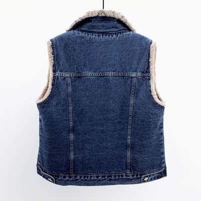 Chaleco Acolchado de Lana de Cordero y Algodón Denim para Mujer - Image 4