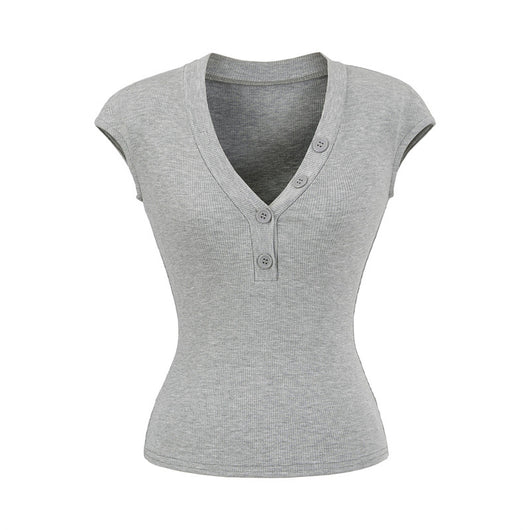 Playera Cuello V Ajustada de Manga Corta - Diseño Moderno y Favorecedor - Image 7