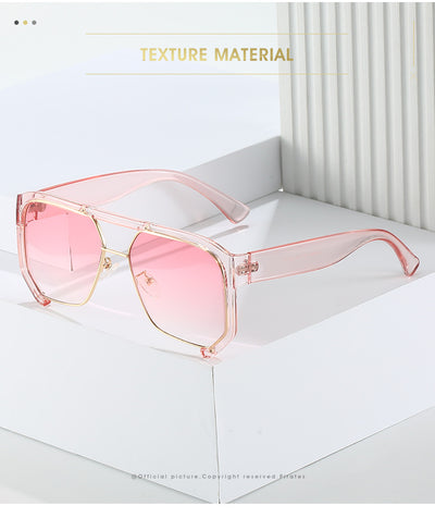 Black frame large rim hip hop sunglasses with gradient purple lenses and a gold-tone double bridge. - Image 11