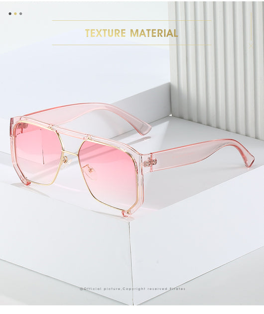 Black frame large rim hip hop sunglasses with gradient purple lenses and a gold-tone double bridge. - Image 11