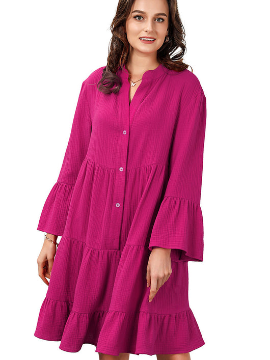 Vestido Camisero Liso Mujer Plisado Holgado y Elegante - Image 9