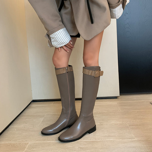 Botas Retro de Caballero con Punta Redonda para Mujer