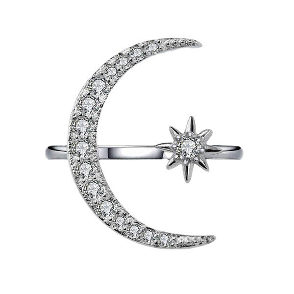 Anillos de Moda Europeos y Americanos con Estrellas y Luna de Circonia