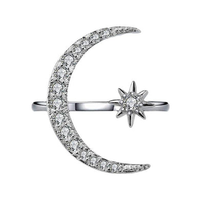 Anillos de Moda Europeos y Americanos con Estrellas y Luna de Circonia
