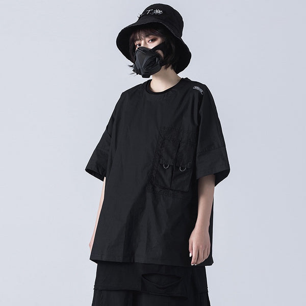 Playera Cargo Suelta Estilo Oscuro para Parejas - Tendencia Urbana con Bolsillos