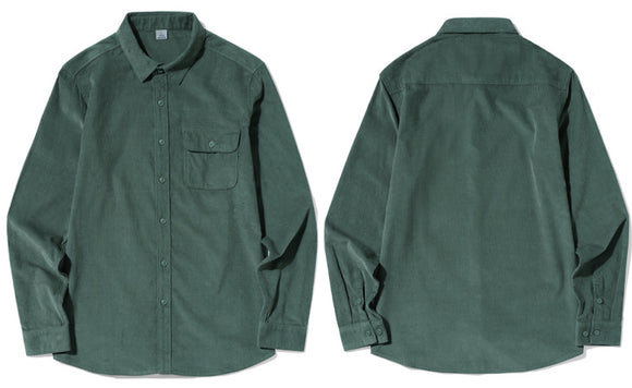 Camisa Casual Masculina de Veludo Cotelê de Manga Longa